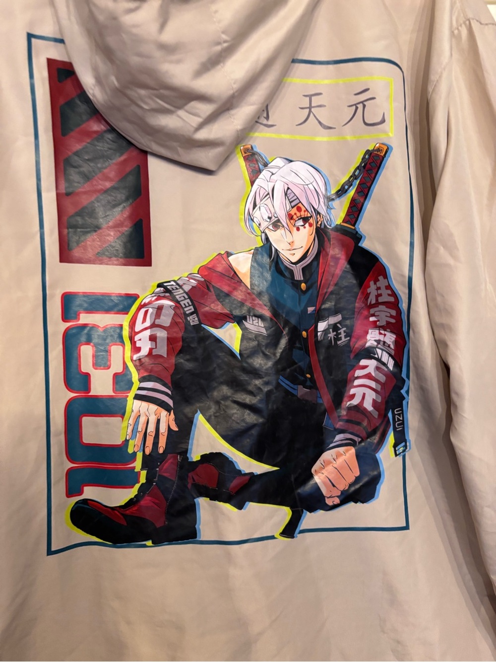 Independent Anime Graphic Hooded Jacket with White Base and Multicolor Print
